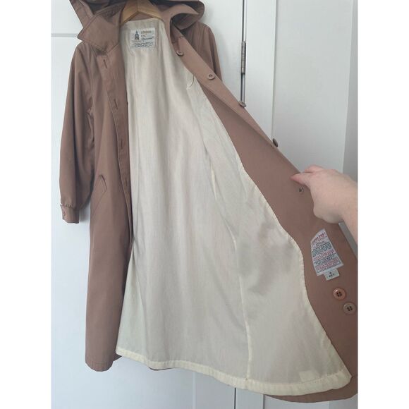 70s Vintage London Fog Maincoats Trench Coat Dusty Rose A-Line Hood Womens 8P - Picture 5 of 12